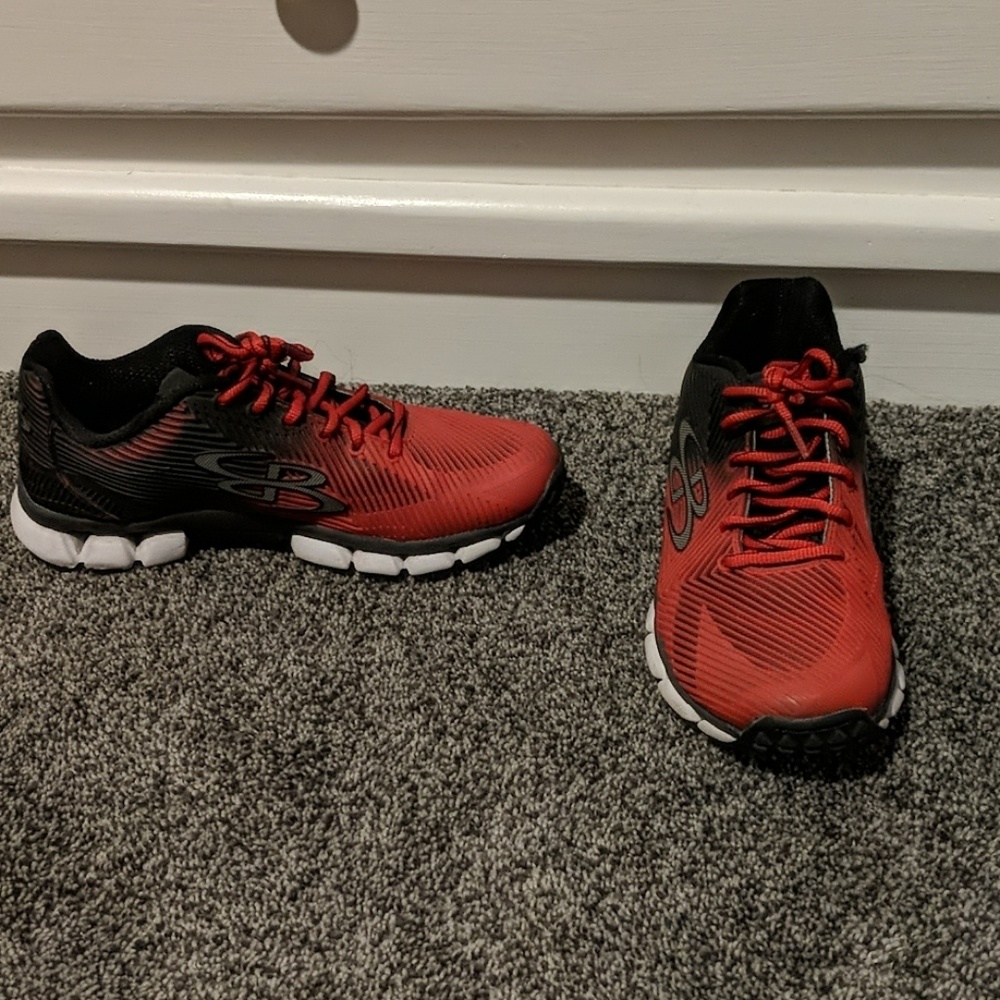Red and black sports workout shoes